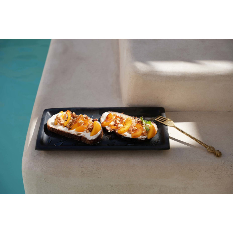 Plat de service à sushis rectangulaire 36 cm Terre cuite Noir Effet brulé The Burned 