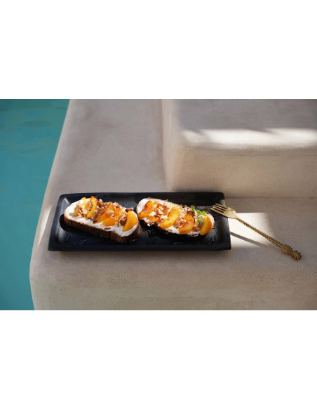 Plat de service à sushis rectangulaire 36 cm Terre cuite Noir Effet brulé The Burned 