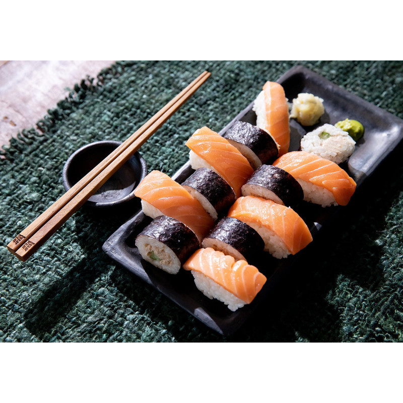 Plat de service à sushis rectangulaire 36 cm Terre cuite Noir Effet brulé The Burned 