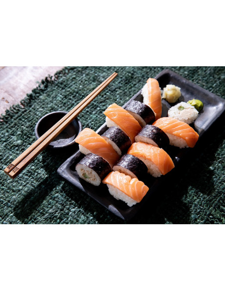 Plat de service à sushis rectangulaire 36 cm Terre cuite Noir Effet brulé The Burned 