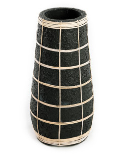 Vase Rond Hauteur 31 cm en Terre cuite Noir Raphia Naturel The Cutie 