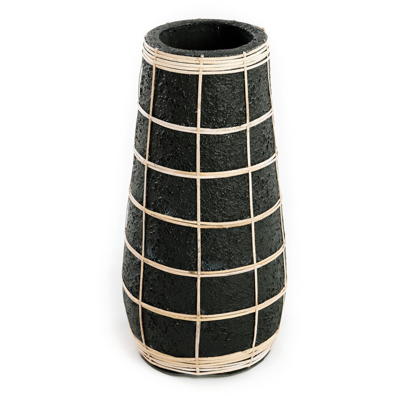 Vase Rond Hauteur 31 cm en Terre cuite Noir Raphia Naturel The Cutie 