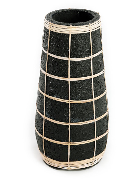 Vase Rond Hauteur 31 cm en Terre cuite Noir Raphia Naturel The Cutie 