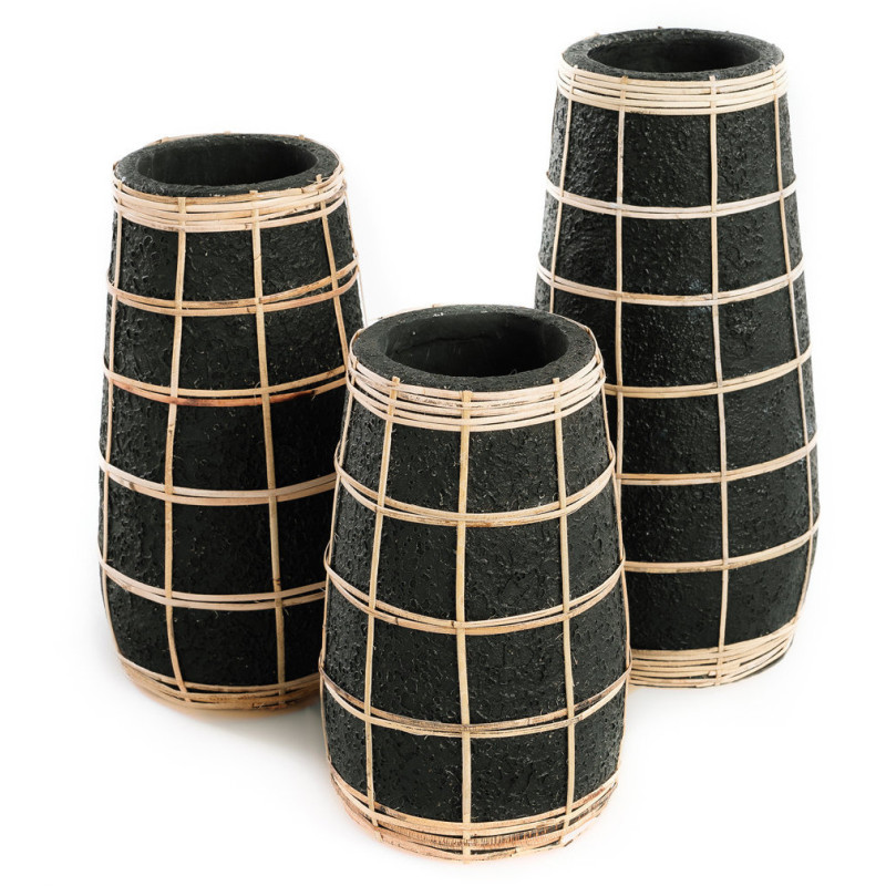Vase Rond Hauteur 31 cm en Terre cuite Noir Raphia Naturel The Cutie 