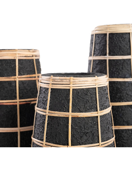 Vase Rond Hauteur 31 cm en Terre cuite Noir Raphia Naturel The Cutie 