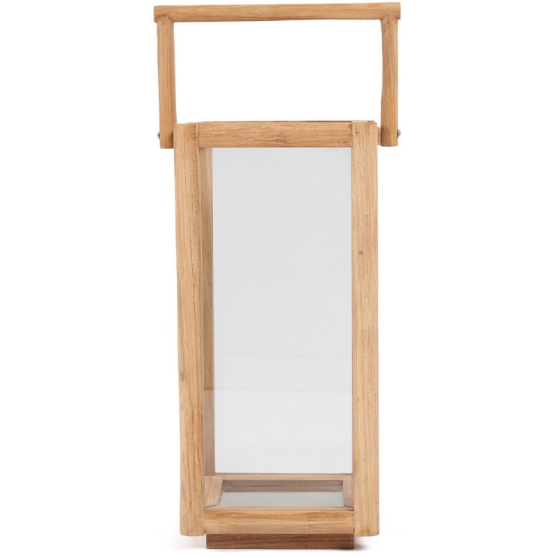 Lanterne de jardin XL originale Carrée Hauteur 60 cm en Bois de teck recyclé Naturel Verre Transparent The Nusa Penida 