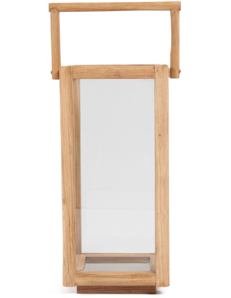 Lanterne de jardin XL originale Carrée Hauteur 60 cm en Bois de teck recyclé Naturel Verre Transparent The Nusa Penida 