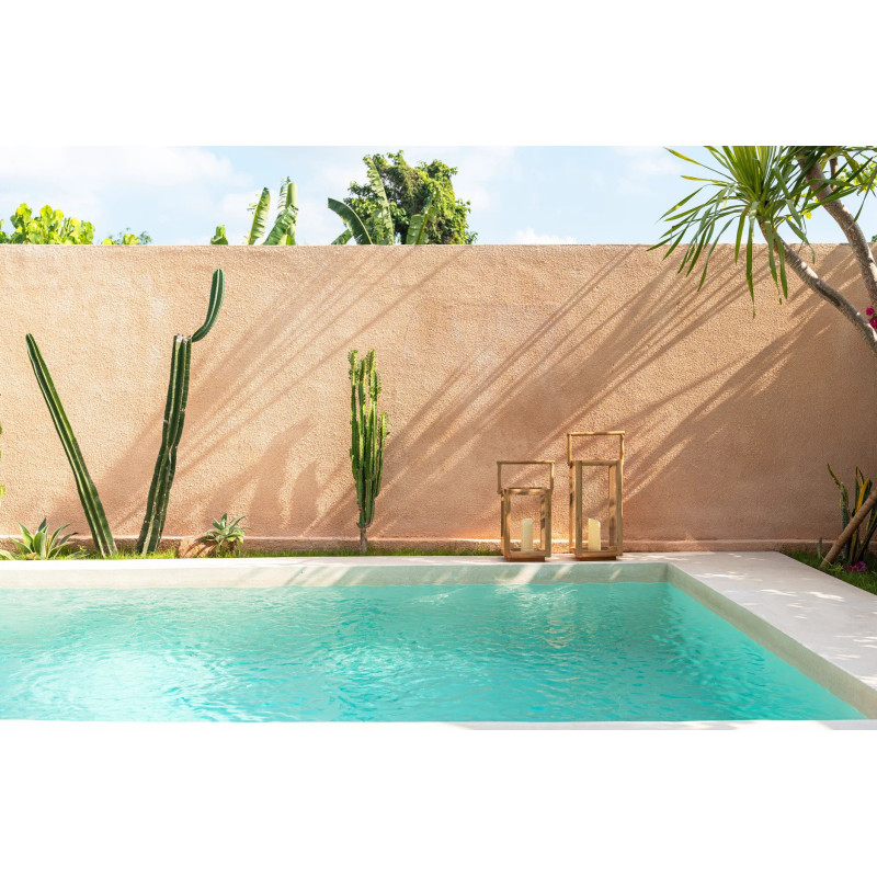 Lanterne de jardin XL originale Carrée Hauteur 60 cm en Bois de teck recyclé Naturel Verre Transparent The Nusa Penida 