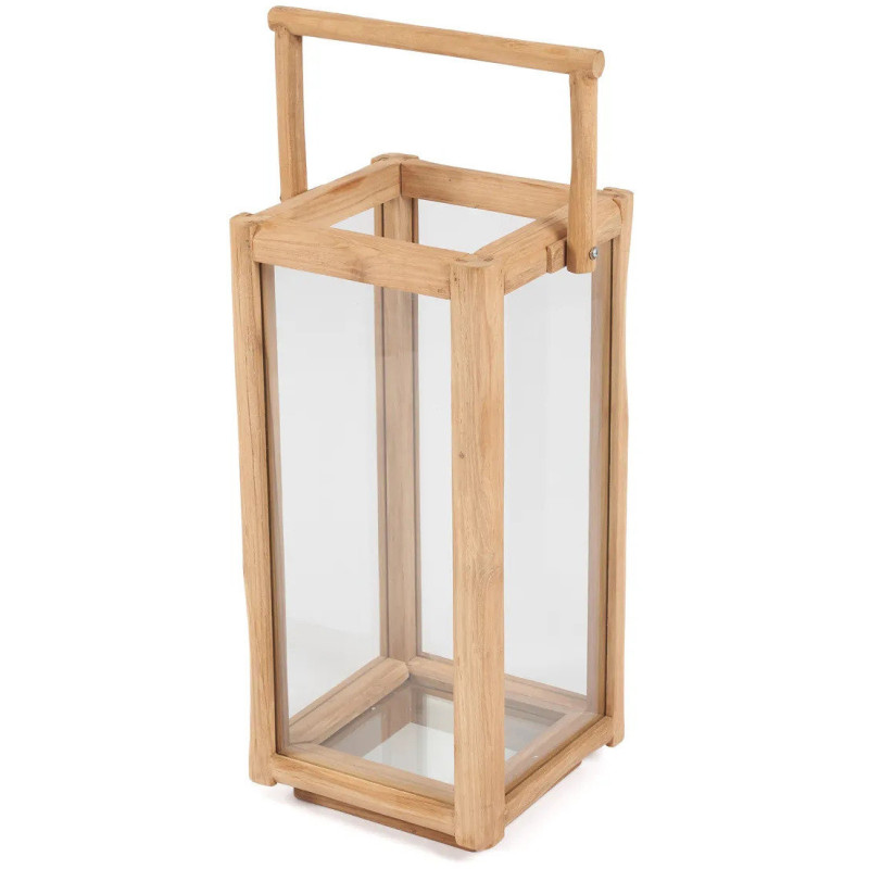 Lanterne de jardin XL originale Carrée Hauteur 60 cm en Bois de teck recyclé Naturel Verre Transparent The Nusa Penida 
