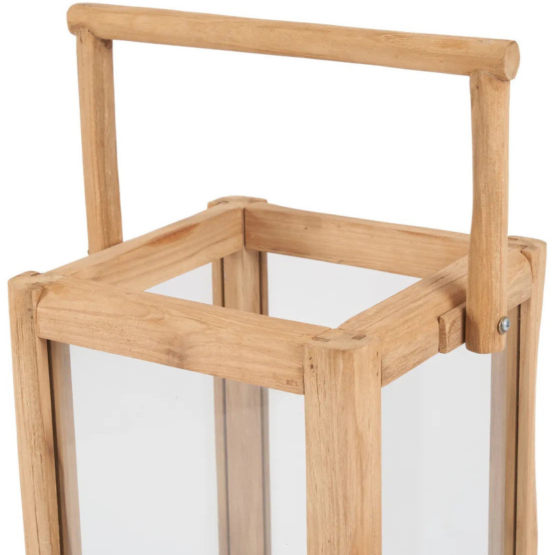 Lanterne de jardin XL originale Carrée Hauteur 60 cm en Bois de teck recyclé Naturel Verre Transparent The Nusa Penida 