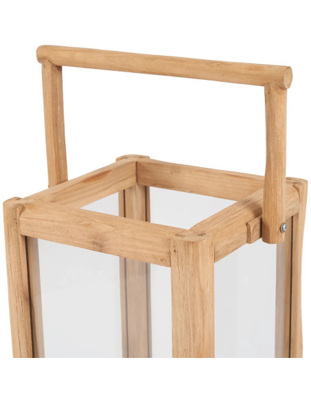 Lanterne de jardin XL originale Carrée Hauteur 60 cm en Bois de teck recyclé Naturel Verre Transparent The Nusa Penida 