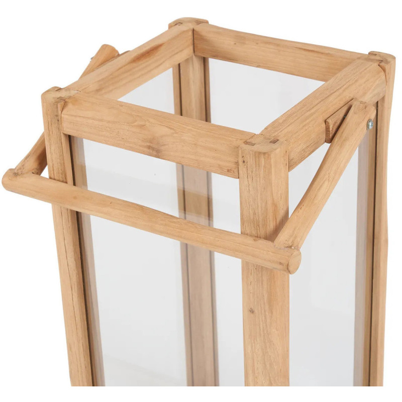 Lanterne de jardin XL originale Carrée Hauteur 60 cm en Bois de teck recyclé Naturel Verre Transparent The Nusa Penida 