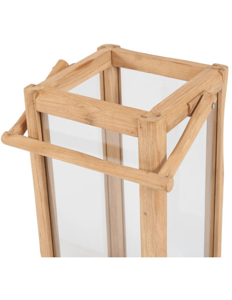 Lanterne de jardin XL originale Carrée Hauteur 60 cm en Bois de teck recyclé Naturel Verre Transparent The Nusa Penida 