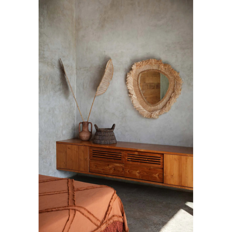 Grand Miroir mural bohème chic Organique 80x80 Herbe d'abaca Naturel The La Contessa 