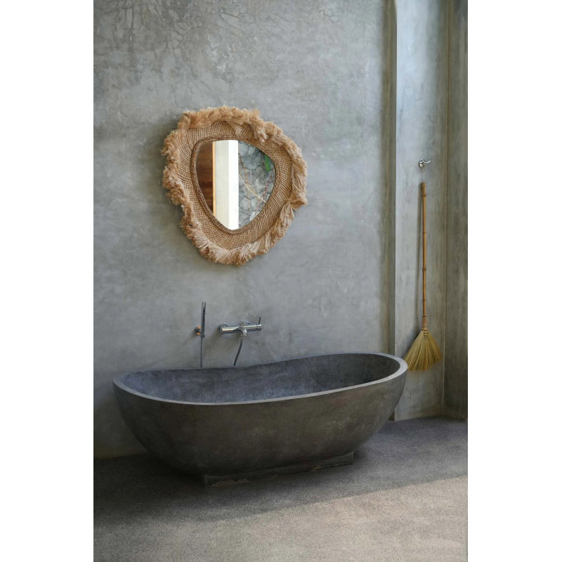 Grand Miroir mural bohème chic Organique 80x80 Herbe d'abaca Naturel The La Contessa 