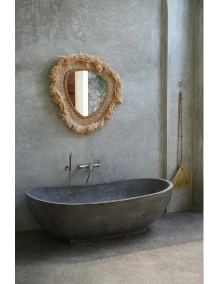 Grand Miroir mural bohème chic Organique 80x80 Herbe d'abaca Naturel The La Contessa 