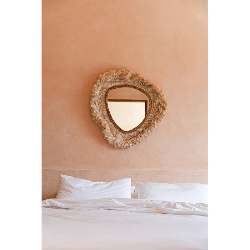Grand Miroir mural bohème chic Organique 80x80 Herbe d'abaca Naturel The La Contessa 