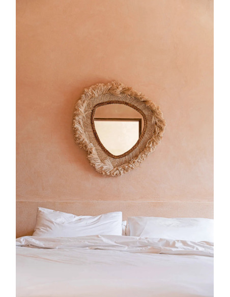 Grand Miroir mural bohème chic Organique 80x80 Herbe d'abaca Naturel The La Contessa 