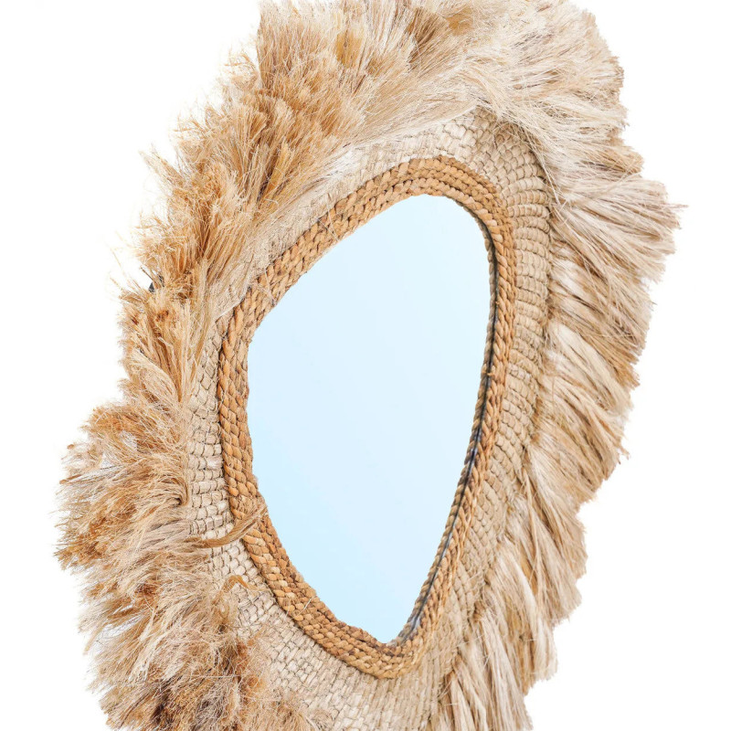 Grand Miroir mural bohème chic Organique 80x80 Herbe d'abaca Naturel The La Contessa 