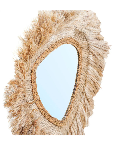 Grand Miroir mural bohème chic Organique 80x80 Herbe d'abaca Naturel The La Contessa 