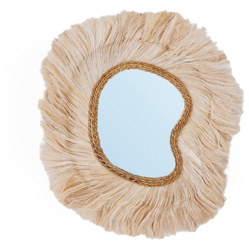 Grand Miroir mural bohème chic Organique 80x90 Herbe d'abaca Naturel The La Principessa 