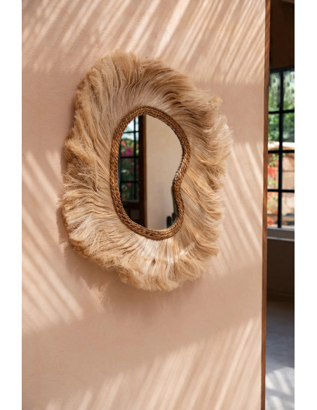 Grand Miroir mural bohème chic Organique 80x90 Herbe d'abaca Naturel The La Principessa 