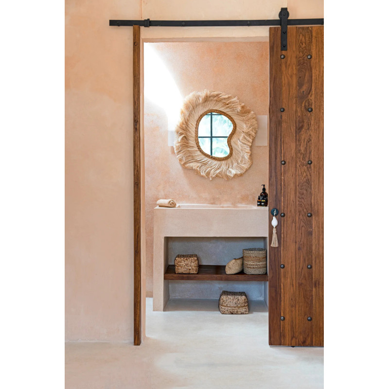 Grand Miroir mural bohème chic Organique 80x90 Herbe d'abaca Naturel The La Principessa 