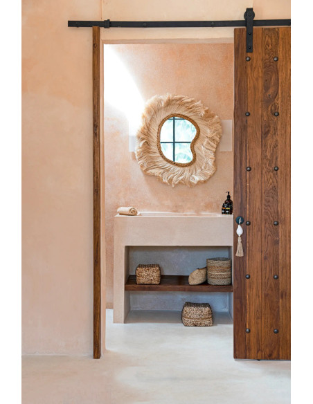 Grand Miroir mural bohème chic Organique 80x90 Herbe d'abaca Naturel The La Principessa 