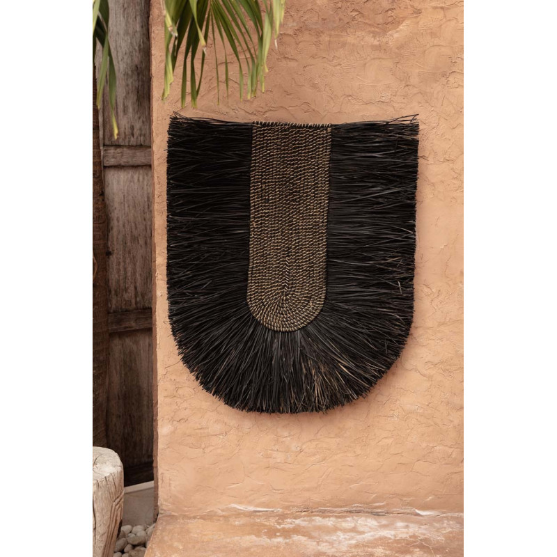 Grande décoration murale ethnique bohème H 87 cm Herbe Noir Tressé The Dada 