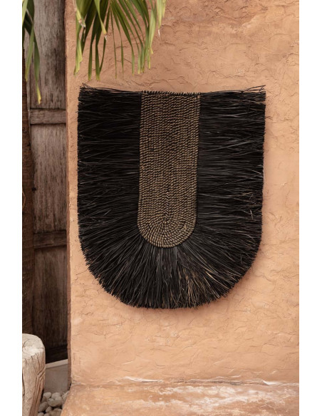 Grande décoration murale ethnique bohème H 87 cm Herbe Noir Tressé The Dada 