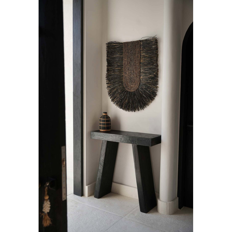 Grande décoration murale ethnique bohème H 87 cm Herbe Noir Tressé The Dada 