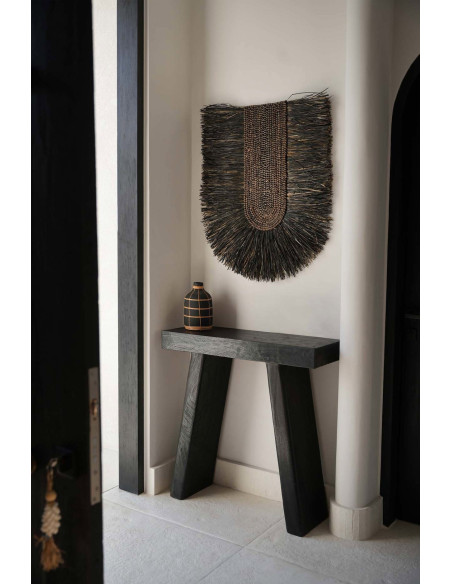 Grande décoration murale ethnique bohème H 87 cm Herbe Noir Tressé The Dada 