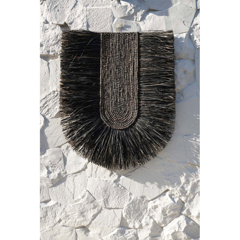 Grande décoration murale ethnique bohème H 87 cm Herbe Noir Tressé The Dada 