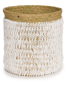 Panier de rangement bohème chic Rond 34 cm Fibre végétale Naturel Tressé Coquillage ajouré The Pandan 