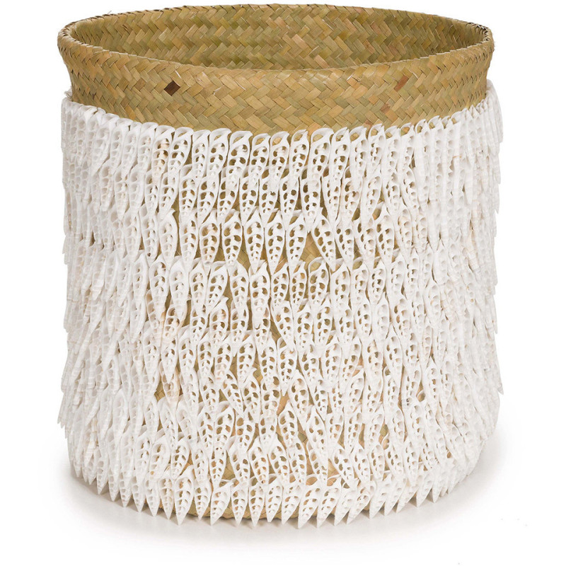Panier de rangement bohème chic Rond 34 cm Fibre végétale Naturel Tressé Coquillage ajouré The Pandan 