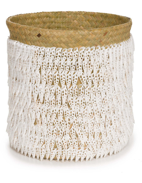 Panier de rangement bohème chic Rond 34 cm Fibre végétale Naturel Tressé Coquillage ajouré The Pandan 