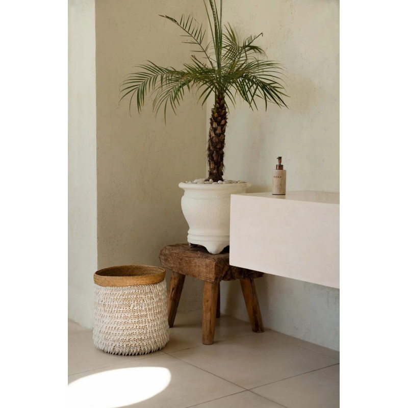 Panier de rangement bohème chic Rond 34 cm Fibre végétale Naturel Tressé Coquillage ajouré The Pandan 