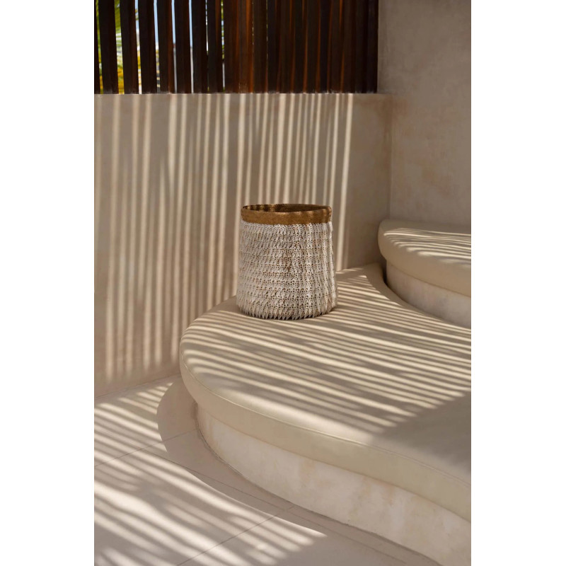 Panier de rangement bohème chic Rond 34 cm Fibre végétale Naturel Tressé Coquillage ajouré The Pandan 