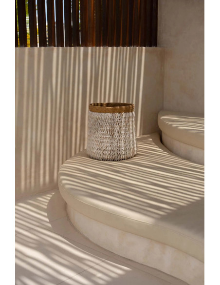Panier de rangement bohème chic Rond 34 cm Fibre végétale Naturel Tressé Coquillage ajouré The Pandan 