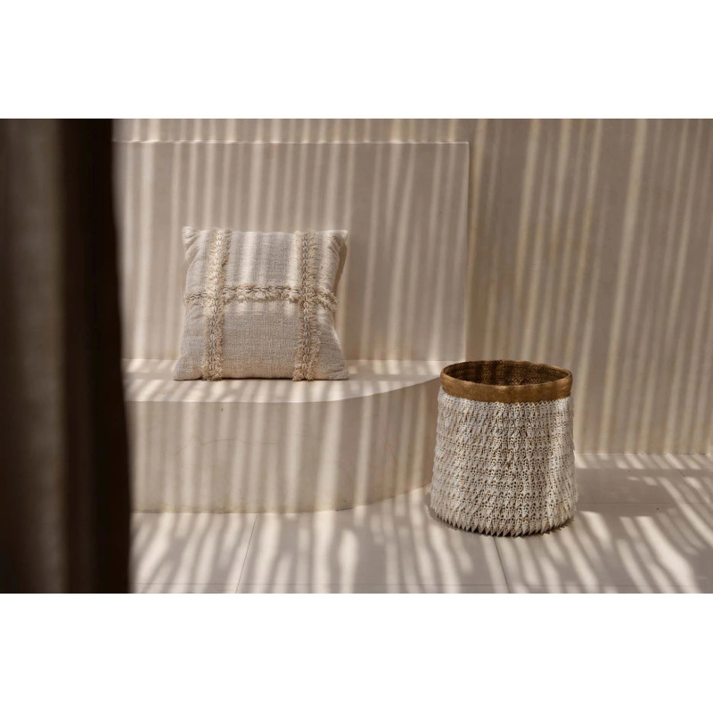 Panier de rangement bohème chic Rond 34 cm Fibre végétale Naturel Tressé Coquillage ajouré The Pandan 