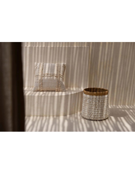 Panier de rangement bohème chic Rond 34 cm Fibre végétale Naturel Tressé Coquillage ajouré The Pandan 