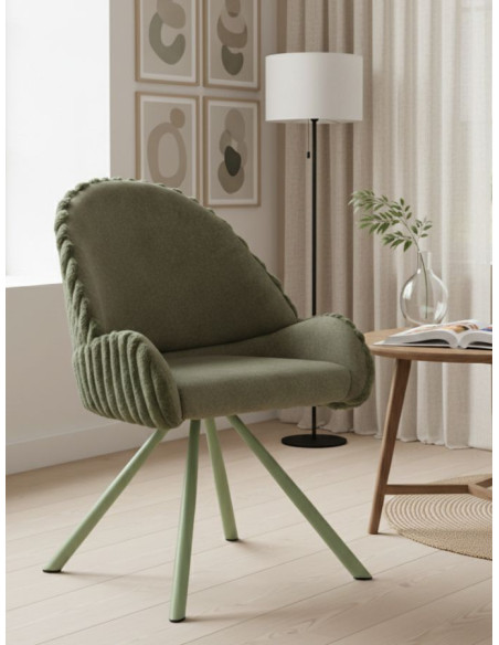 Lot de 2 Chaises salle à manger style moderne chic Tissu Métal Vert Bois MDF Stoccolma