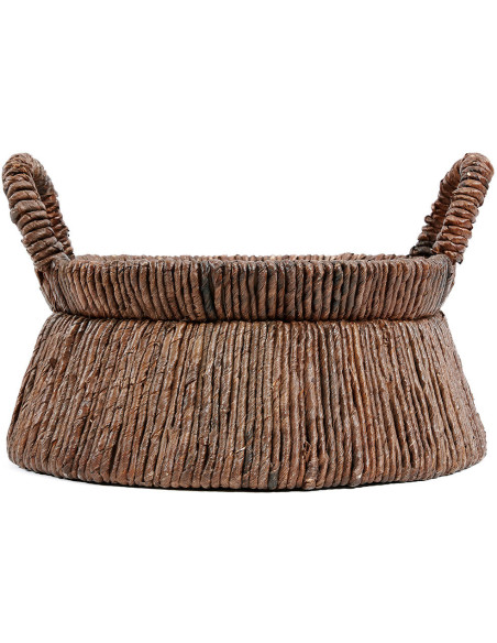 Panier de rangement ethnique chic 2 poignées Rond 42 cm Feuille de bananier Naturel Tressé The Chizara