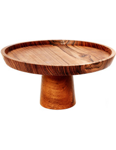 Présentoir à gâteau sur pied Rond 24 cm en Racine de teck...