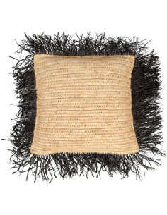 Housse de coussin Carrée 40x40 en Raphia Naturel Noir...