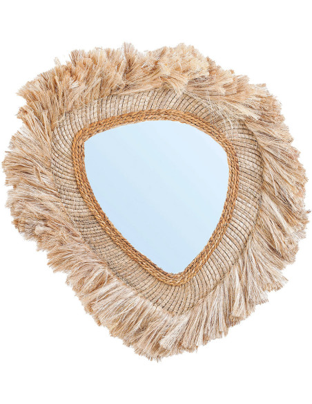 Grand Miroir mural bohème chic Organique 80x80 Herbe d'abaca Naturel The La Contessa