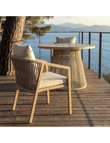 Lot de 4 Chaises de jardin design bord de mer Rotin synthétique Tressé Métal Naturel Effet bois Auralina