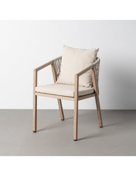 Lot de 4 Chaises de jardin design bord de mer Rotin synthétique Tressé Métal Naturel Effet bois Auralina