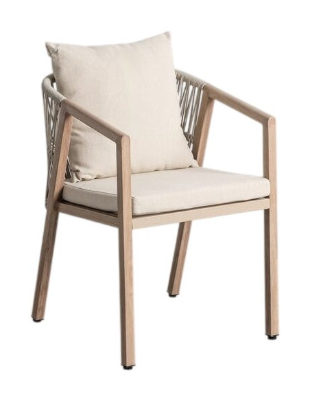 Lot de 4 Chaises de jardin design bord de mer Rotin synthétique Tressé Métal Naturel Effet bois Auralina
