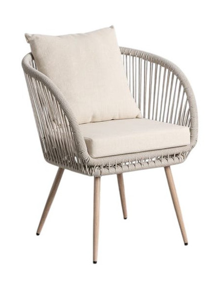 Lot de 4 Chaises de jardin design bord de mer Rotin synthétique Tressé Métal Naturel Effet bois Méliana